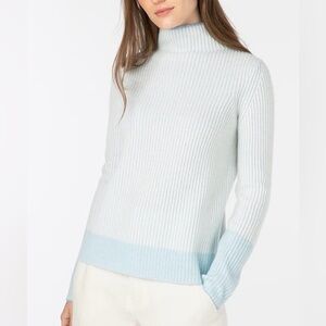 Kinross 100% Cashmere Plaited Funnel Neck‎ Sweater in Blue Green Women's Medium